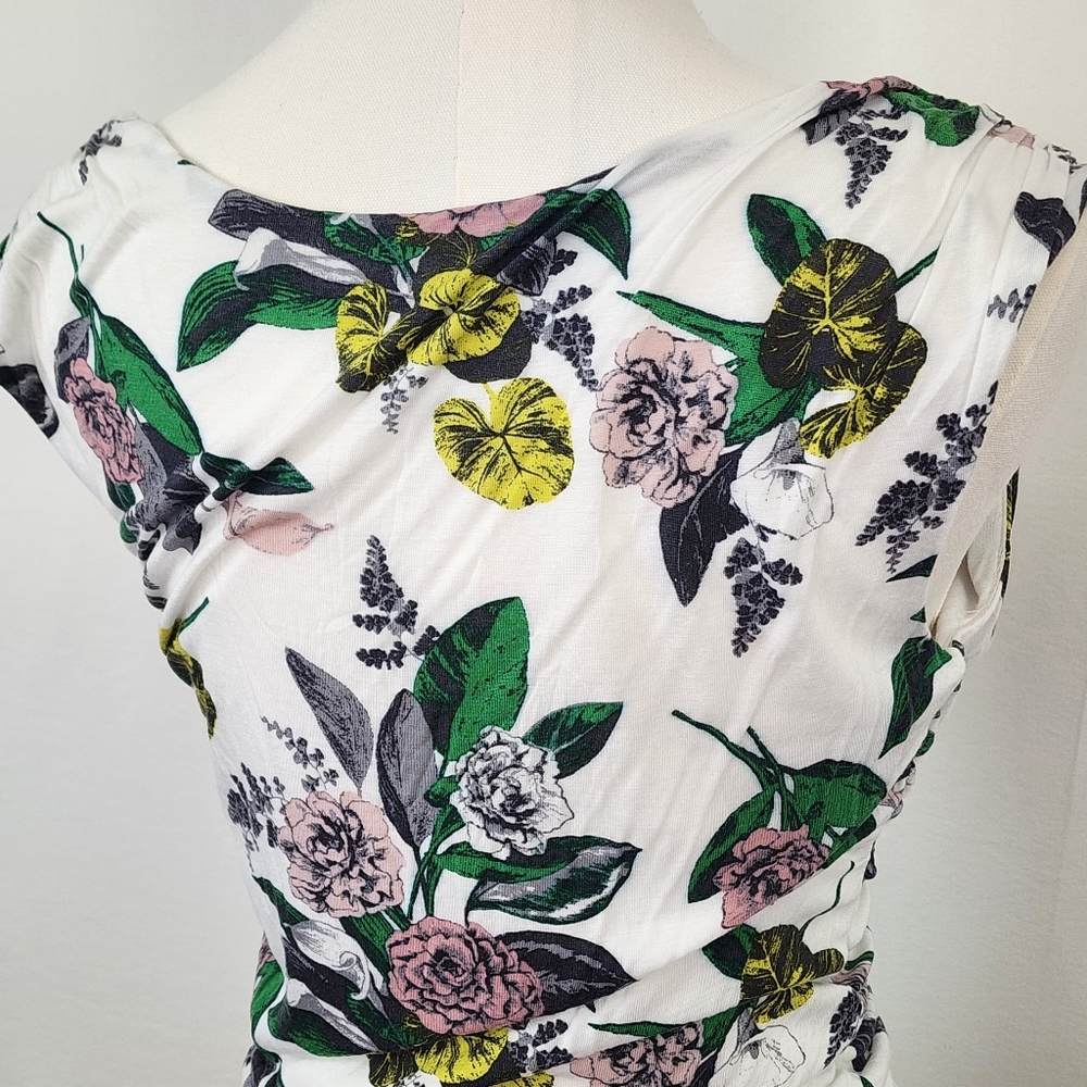 H&M White Floral Ruched Tank Top Medium Fully Lined - Picture 8 of 9
